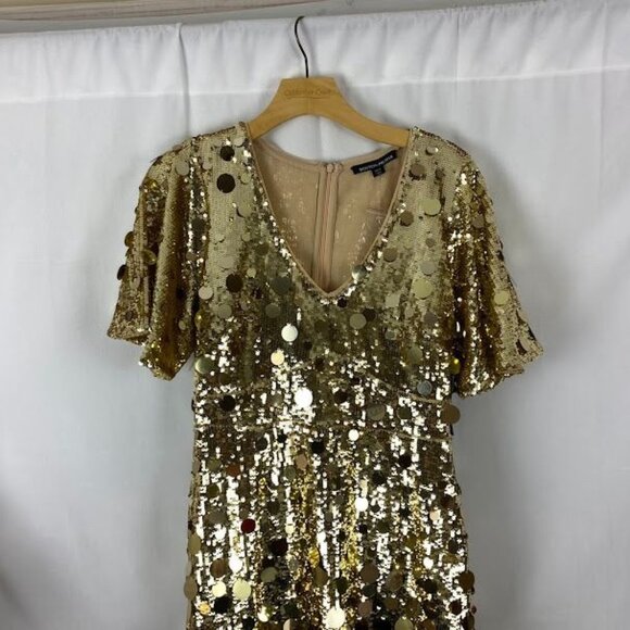 Boston Proper Gold Sequins Formal Mini Shift Dress New Women's 8 - Picture 4 of 14